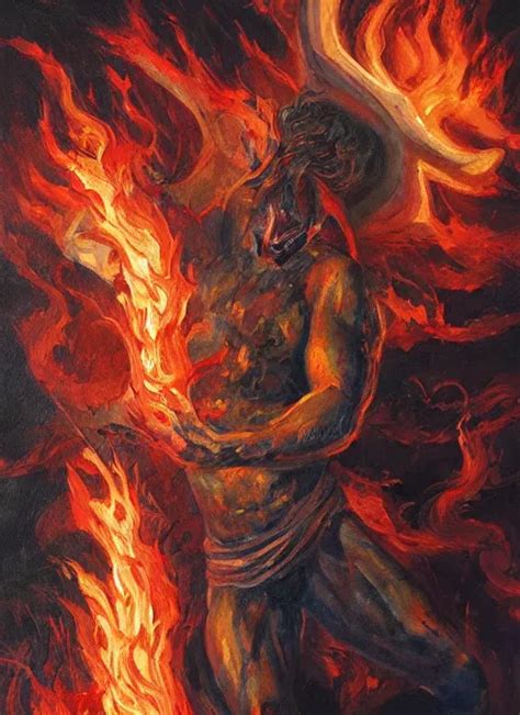 The God Of Fire And Brimstone Painting By Caelan Stable Diffusion