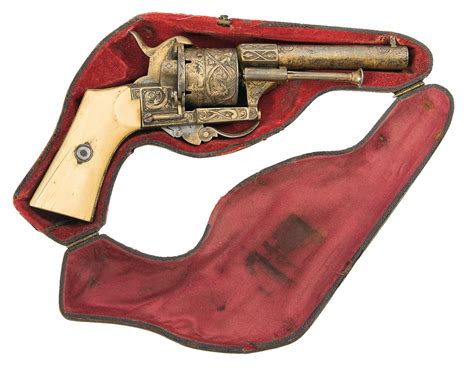 Engraved Jc Brevete Marked Pinfire Revolver With Pipe Case Rock