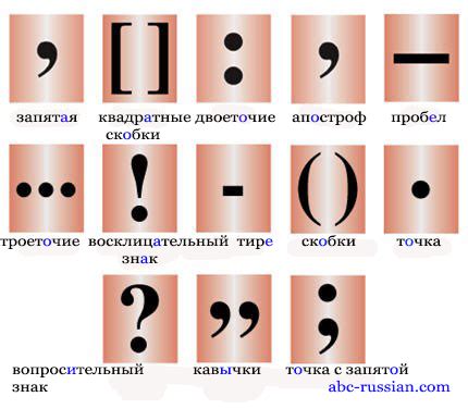 There are 14 punctuation marks that are commonly used in english grammar. ABC Russian: Russian punctuation marks