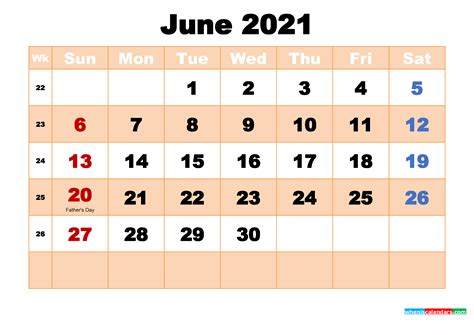 Free Printable June 2021 Calendar With Holidays