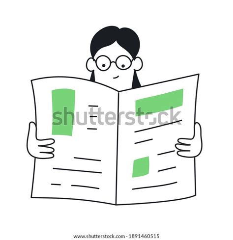 Cute Cartoon Woman Reading Newspaper Reports Stock Vector Royalty Free