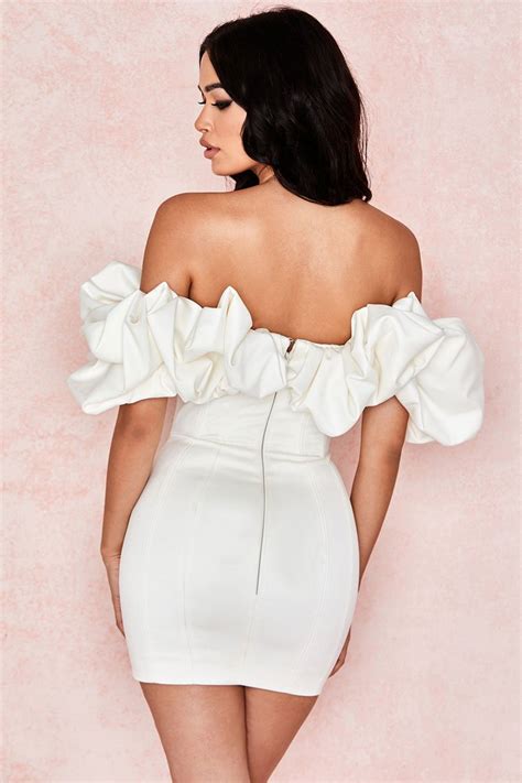 Cutesove Exaggerated Off Shoulder Bodycon Mini Cocktail Party Dress White Cutesove
