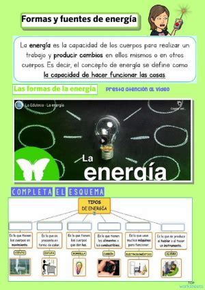 Tipos De Energ A Y Fuentes De Energ A Ficha Interactiva Topworksheets