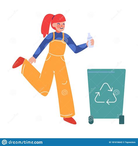 Girl Collecting Plastic Wastes Into Trash Bin Children Picking Up