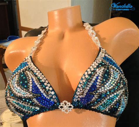 Blue With Rhinestones Figure Physique Competition Suit