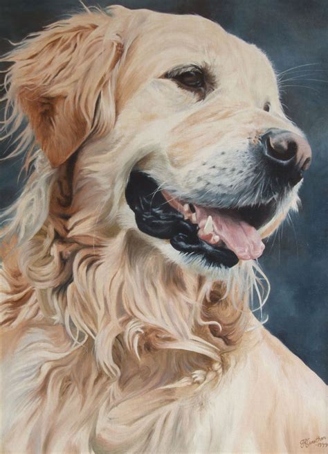 Golden Retriever Dog Portrait Oil Painting On Canvas