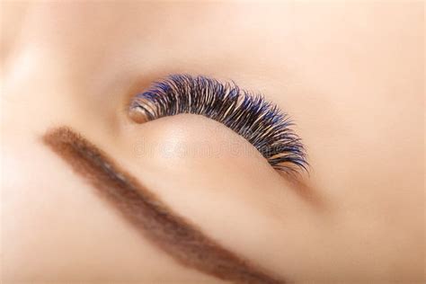 Eyelash Extension Procedure Woman Eye With Long Blue Eyelashes Ombre