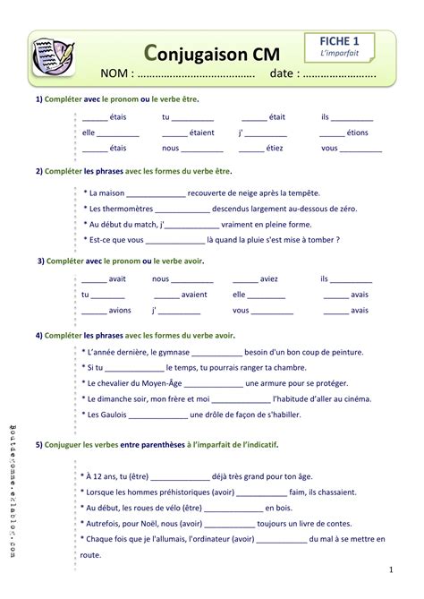 Exercices Conjugaison CM2 Bout De Gomme