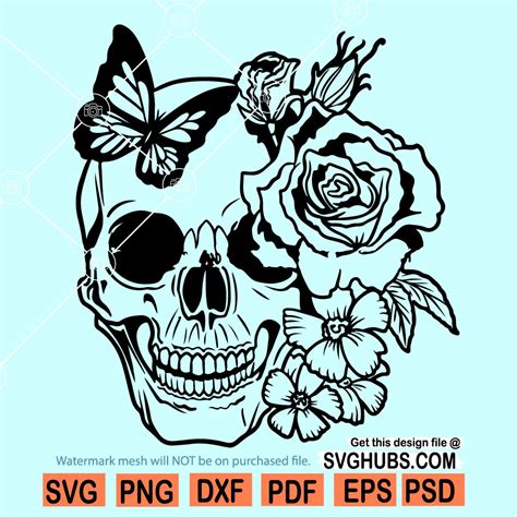 Skull with roses SVG, Skull roses SVG, floral skull SVG, Skull rose