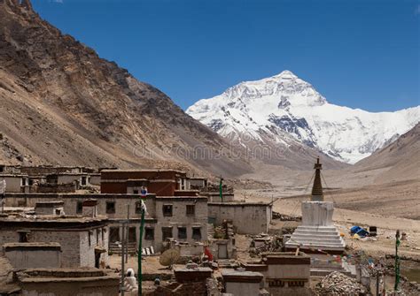 Rongbuk Monastery Situated In Front Of North Face Of Everest Stock