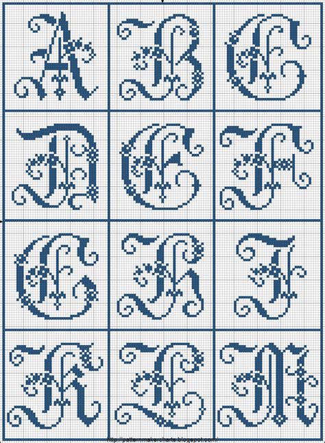 Free uppercase colored alphabet letter charts in pdf printable format. Free Easy Cross, Pattern Maker, PCStitch Charts + Free Historic Old Pattern Books: Sajou No 326