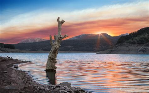 Wallpaper Sunlight Landscape Sunset Sea Bay Lake Rock Nature