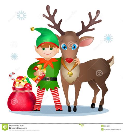 Funny Elf And Reindeer Christmas Cartoons Christmas Elf Reindeer