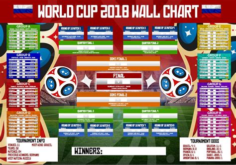 Buy World Cup Wall Chart 2018 Russia Planner Fixtures Football A2