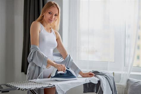 Young Lady Ironing Clothes At Home Stock Image Image Of Girl Iron