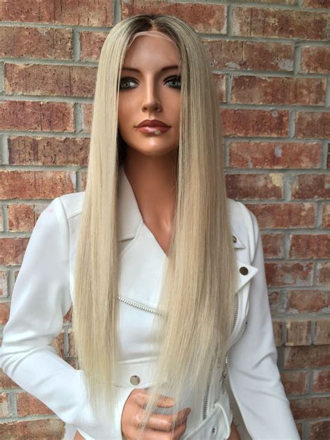 Ash Blonde Full Lace Wig 24 Silk Straight Human Hair Wigs Blonde