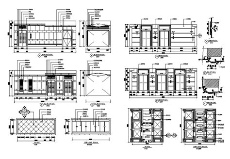Public Toilet All Sided Elevation Section Plan And Ceiling Plan