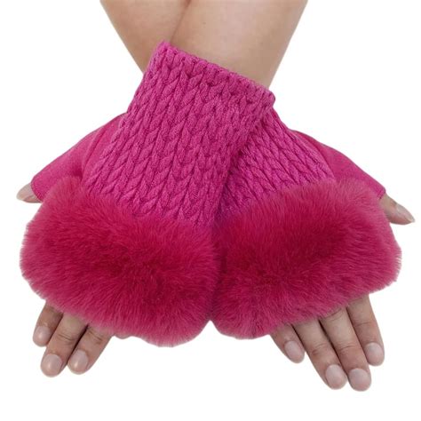 Fuchsia Faux Fur Fingerless Gloves Rainbow And Spoon Boutique