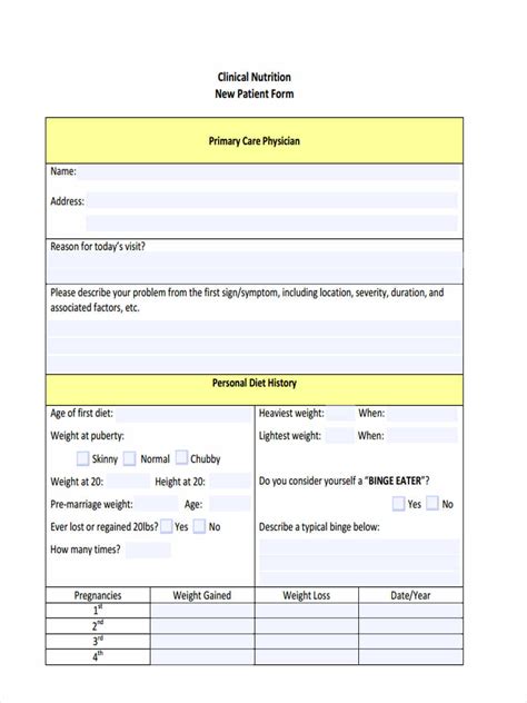 Free Nutrition Assessment Forms In Pdf Ms Word