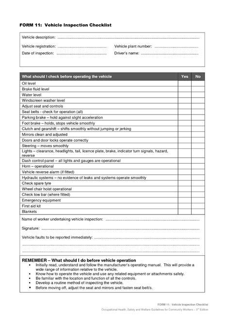 Drivers may also be required to produce recent inspection reports or proof the the main objective of the proposal is to enhance road safety. Vehicle Safety Inspection Checklist Form Car Maintenance ...