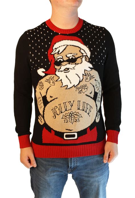 Ugly Christmas Sweater Ugly Christmas Sweater Mens Xmas Tatted Thug Jolly Life Santa