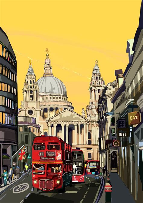 A3 St Pauls Cathedral Yellow London Illustration Print Digital Art