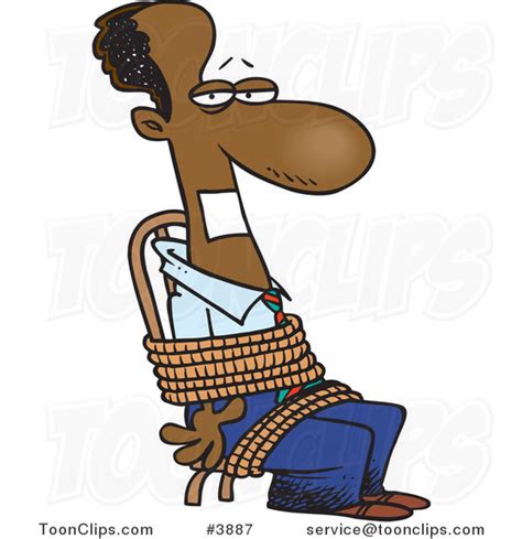 cartoon black business man gagged and tied up to a chair 3887 by ron leishman