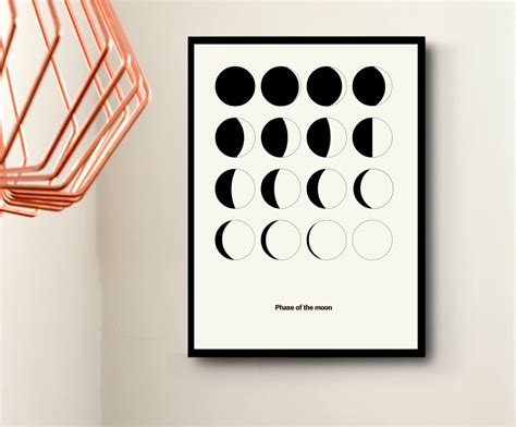 Moon Phases Wall Art Black And White Moon Phases Poster Etsy