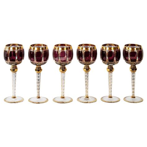 Set Of 6 Bohemian Handmade Gilt Glass Wine Glasses For Sale At 1stdibs