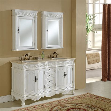 The bathroom is associated with the weekday morning rush, but it doesn't have to be. 60" Tuscany Antique White Double Sink Vanity - Antique ...