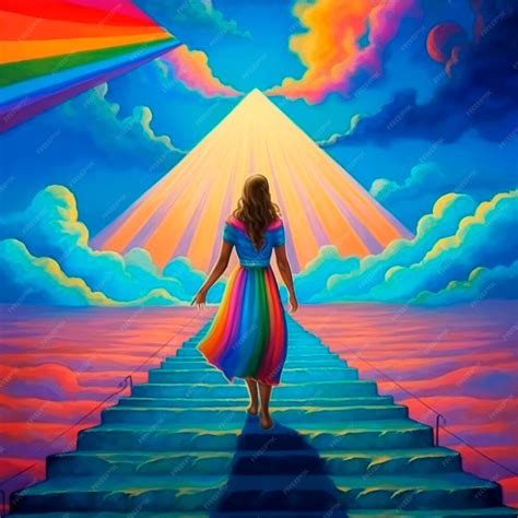 premium ai image woman in the universe and rainbow illustration vibrant colors