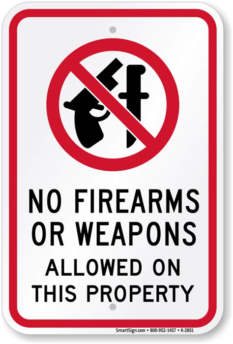 No Firearms Or Weapons Allowed On This Property Sign Sku K 2851