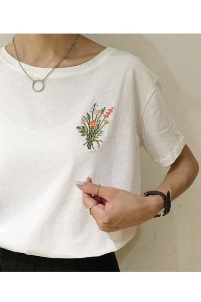 That you want to put on the shirt with some chalk. Fashion Embroidered Floral Round Neck Short Sleeve T-shirt ...