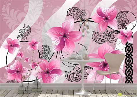 Wall Murals Flowers Lilies On An Abstract Background11 Fototapet