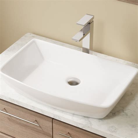 Mr Direct White Porcelain Vessel Rectangular Bathroom Sink At