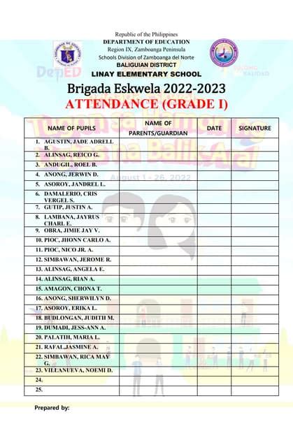 Brigada Eskwela 2022 Attendance Sheetdocx