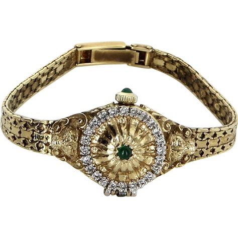 Igor Carl Faberge Franklin Mint Lion Watch Emerald Diamond 14 Karat