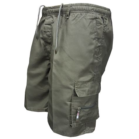 Men Multi Pocket Military Cargo Shorts Casual Cotton Loose Knee Length