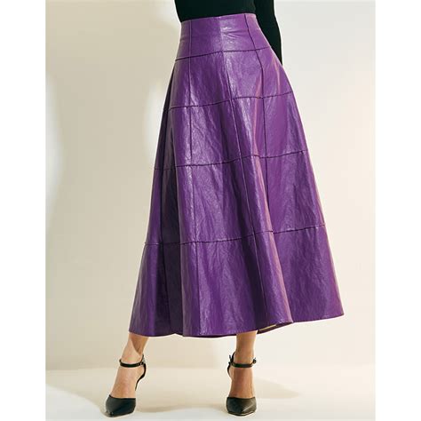 Fashion Womens Purple High Waist A Line Faux Leather Long