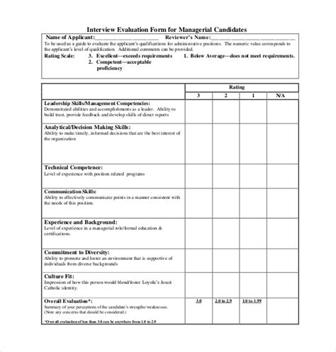 Free 14 Sample Interview Assessment Forms In Pdf Word Xls
