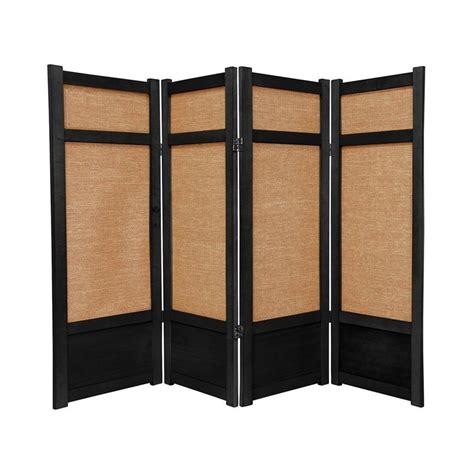 Oriental Furniture 4 Panel Black Fabric Folding Indoor Privacy Screen