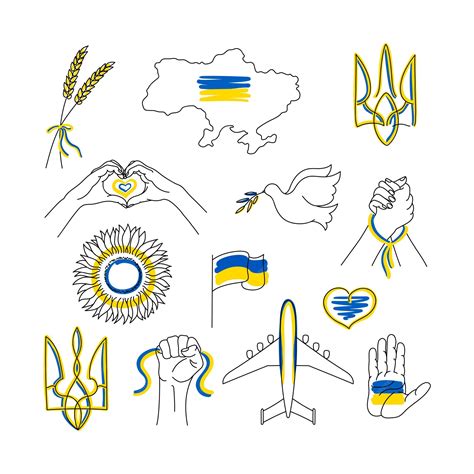 Набор иконок украинские национальные символы. редактируемые линии и ...