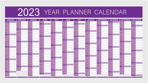 2023 Year Planner Wall Planner Calendar Purple Color Full Editable