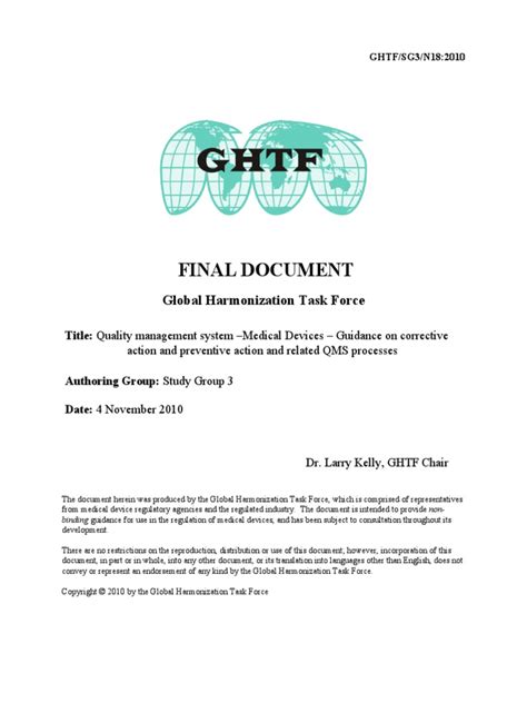 Final Document Global Harmonization Task Force Pdf Quality