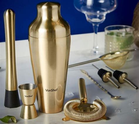Premium Brushed Gold Parisian Cocktail Shaker Barware Set
