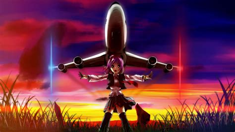 Anime Girl Airplane Sunset Wallpaper Anime Wallpaper Better