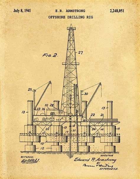 1941 Offshore Oil Drilling Rig Patent Print Oil Rig Poster Derrick