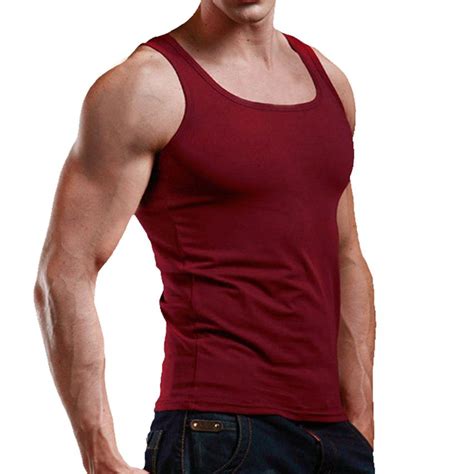 Men Cotton A Shirt Ribbed Tank Top Undershirt Vest Wine Red Only At