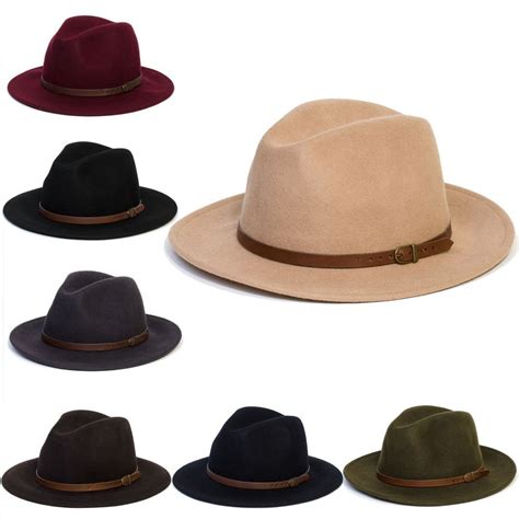 Mens Women Wool Vintage Felt Fedora Wide Brim Panama Hat