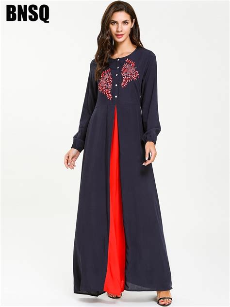 Casual Embroidery Maxi Dress Muslim Abaya Kimono Long Robe Gowns Loose